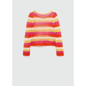 MANGO (MNG) Womens Size Small Pink Orange Yellow White Combined crochet sweater